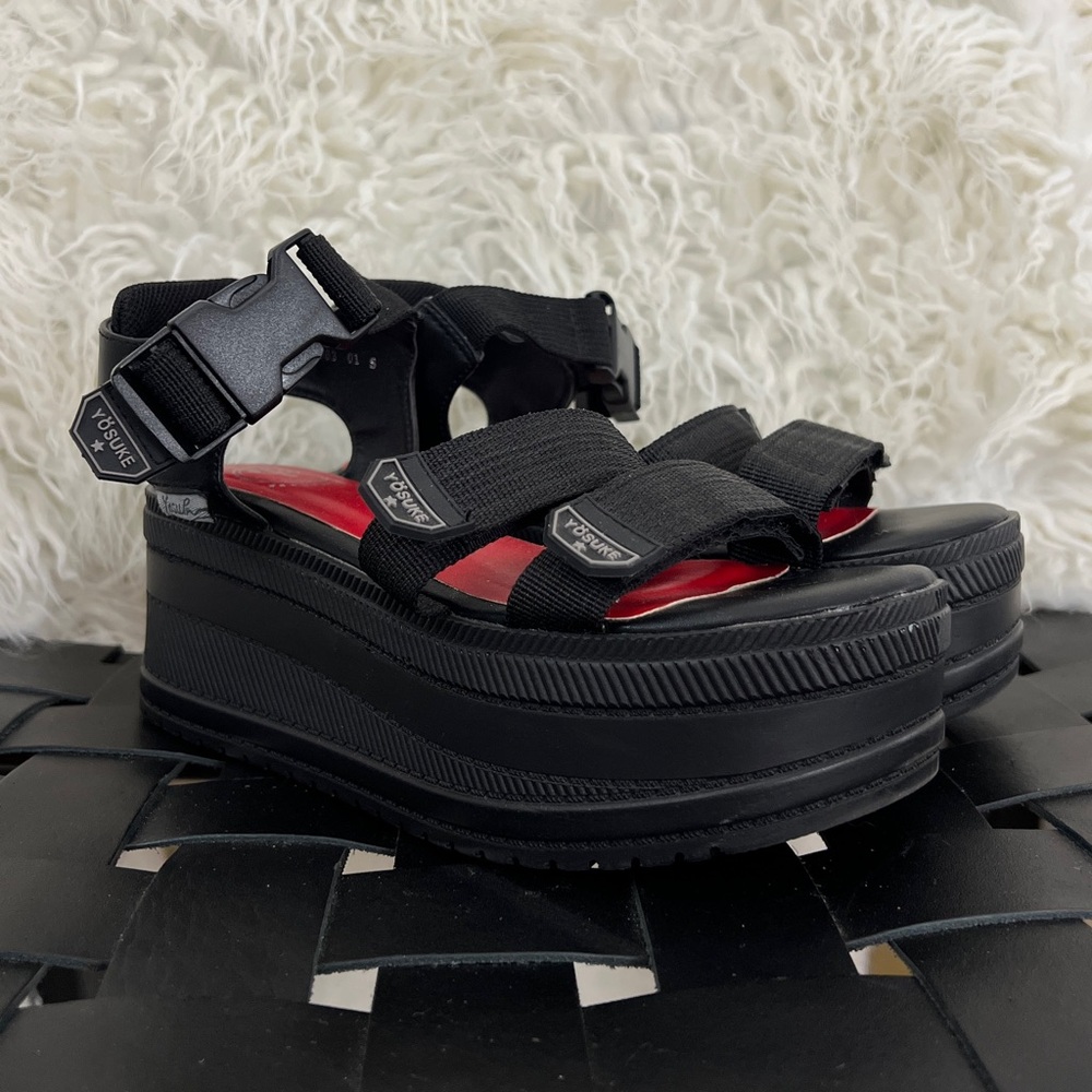 Y2K Black & Red Velcro & Straps Platform Sandals